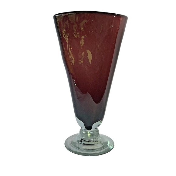 Vintage Amethyst to Clear 11" Fan Vase Hand Blown Glass - Picture 14 of 15